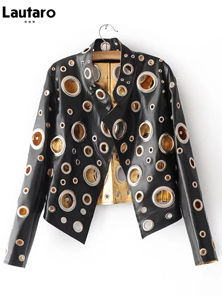 Lautaro Cut Out Faux Leather Jacket with Rivets