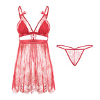 Lace Trim Sleepwear with Sheer Back Tie Nightgown