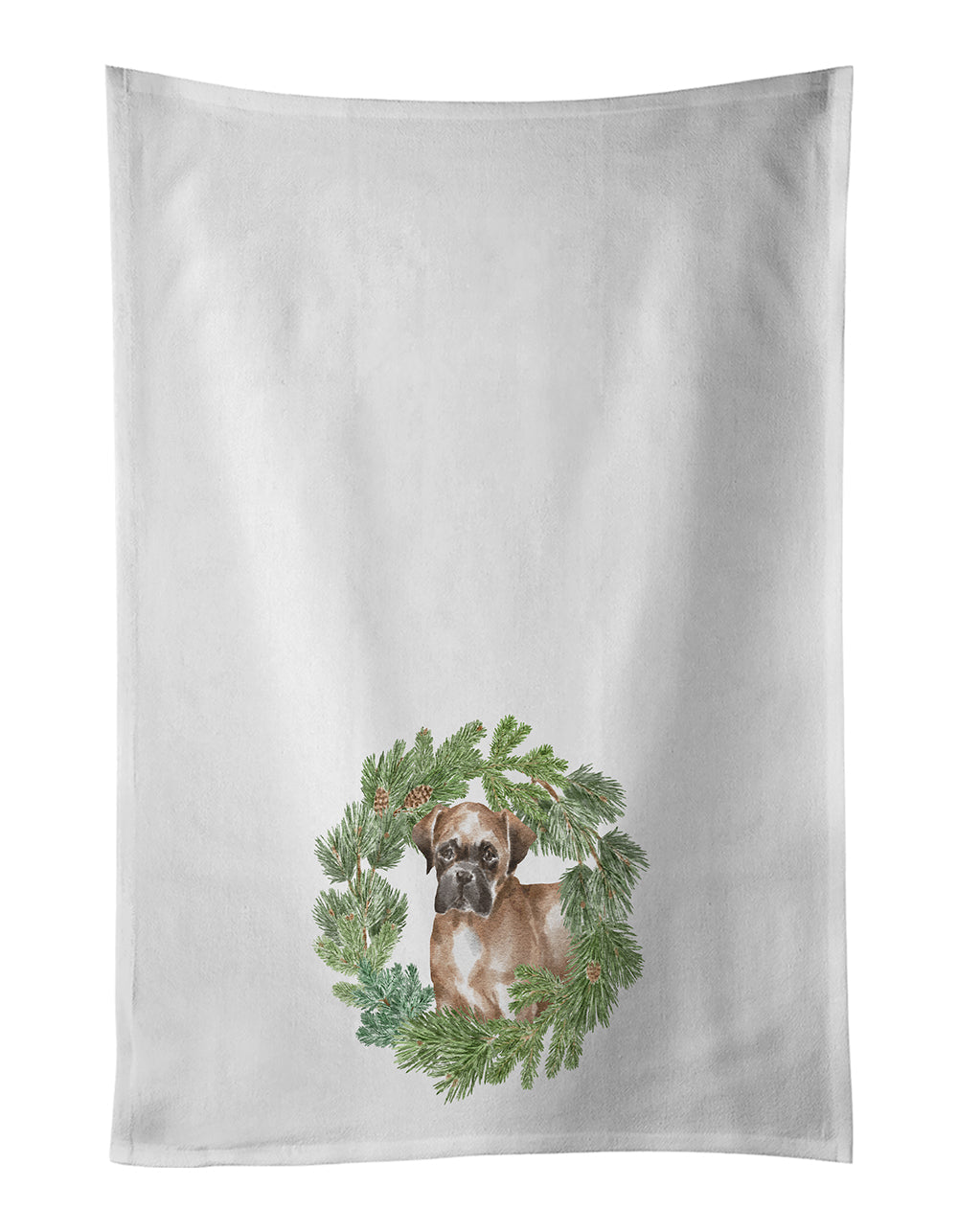 Boxer Puppy Fawn Christmas Wreath Kitchen Towel Set of 2