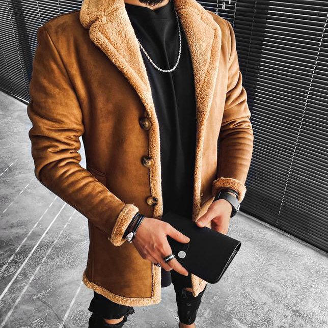 Men's Thickened Dark Deerskin Fleece Jacket