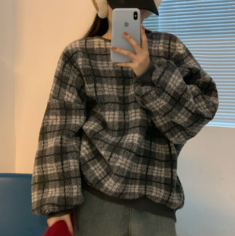 Casual Women's Plaid Wool Padded Sweater Coat