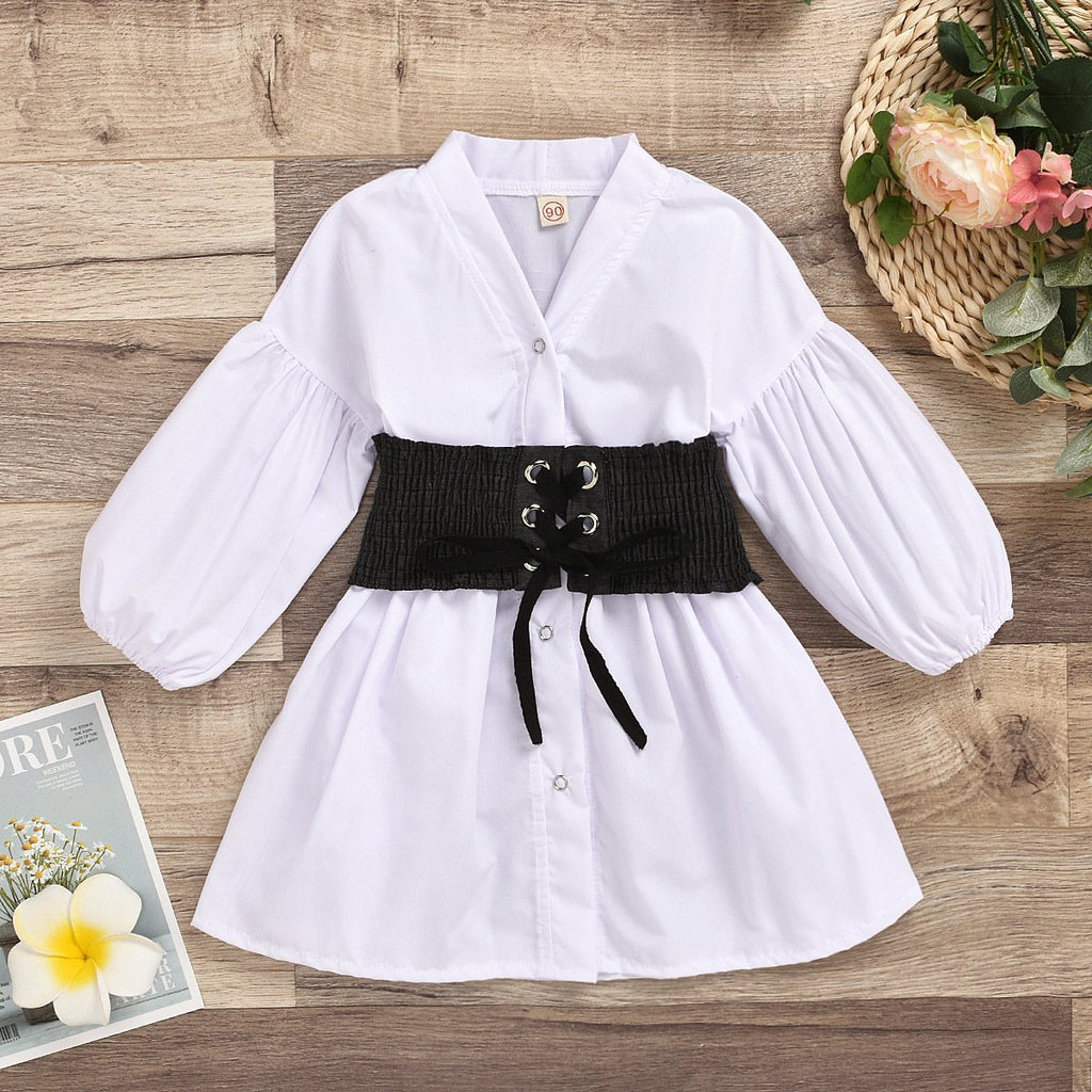 Woven Cotton Collar Cardigan for Girls with Denim Tie