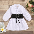 Woven Cotton Collar Cardigan for Girls with Denim Tie