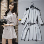 2020 Spring Summer Korean Style Sweet Hollow Shoulder Dress