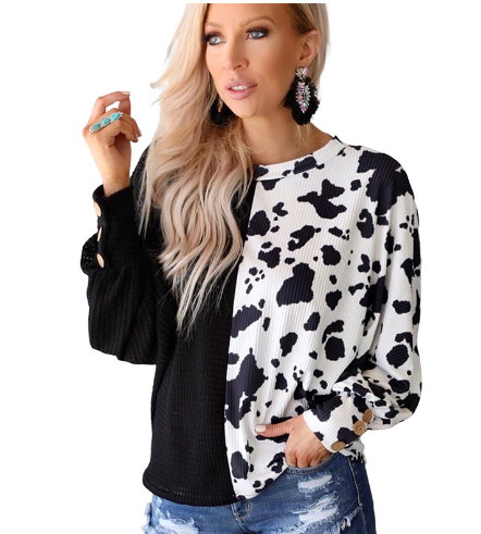 Cows Pattern Women's Waffle Knit Sweater