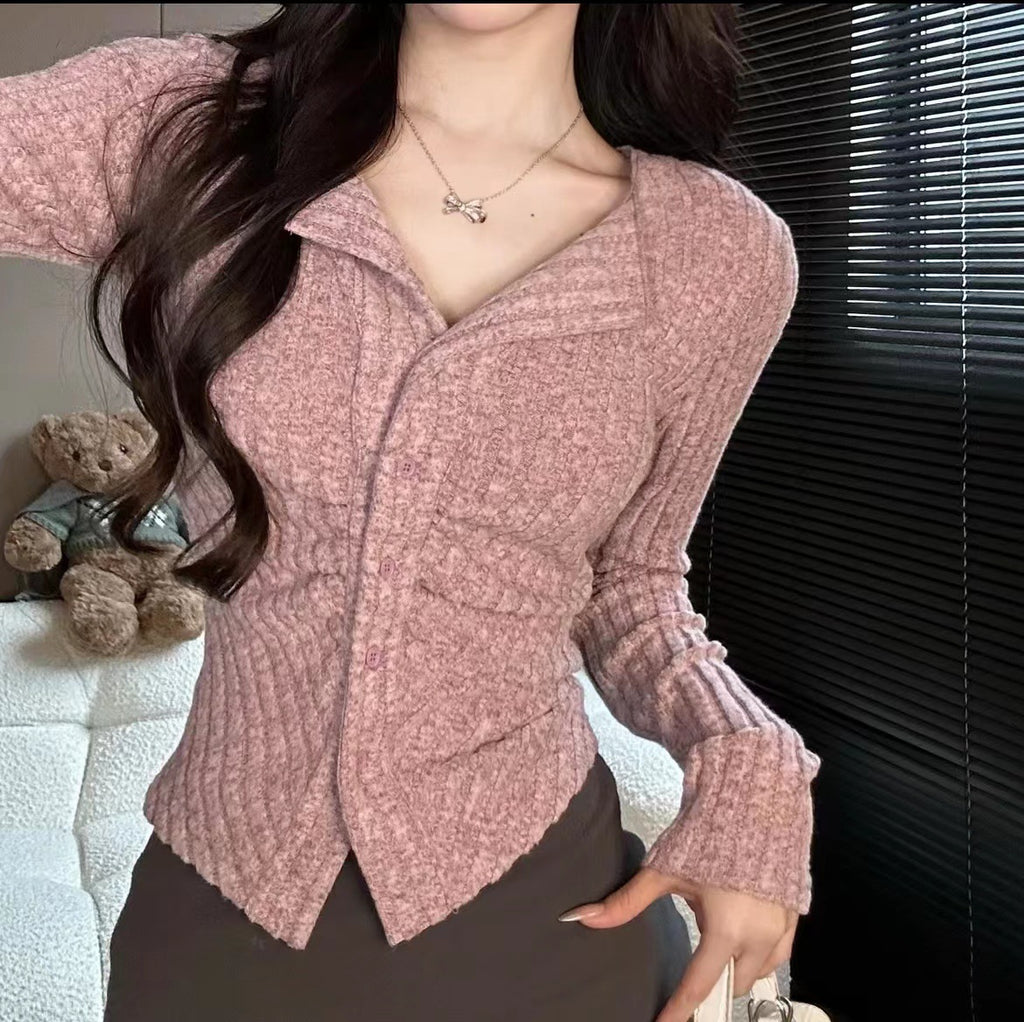 Korean Women's Knit Cardigan with Long Sleeve Design