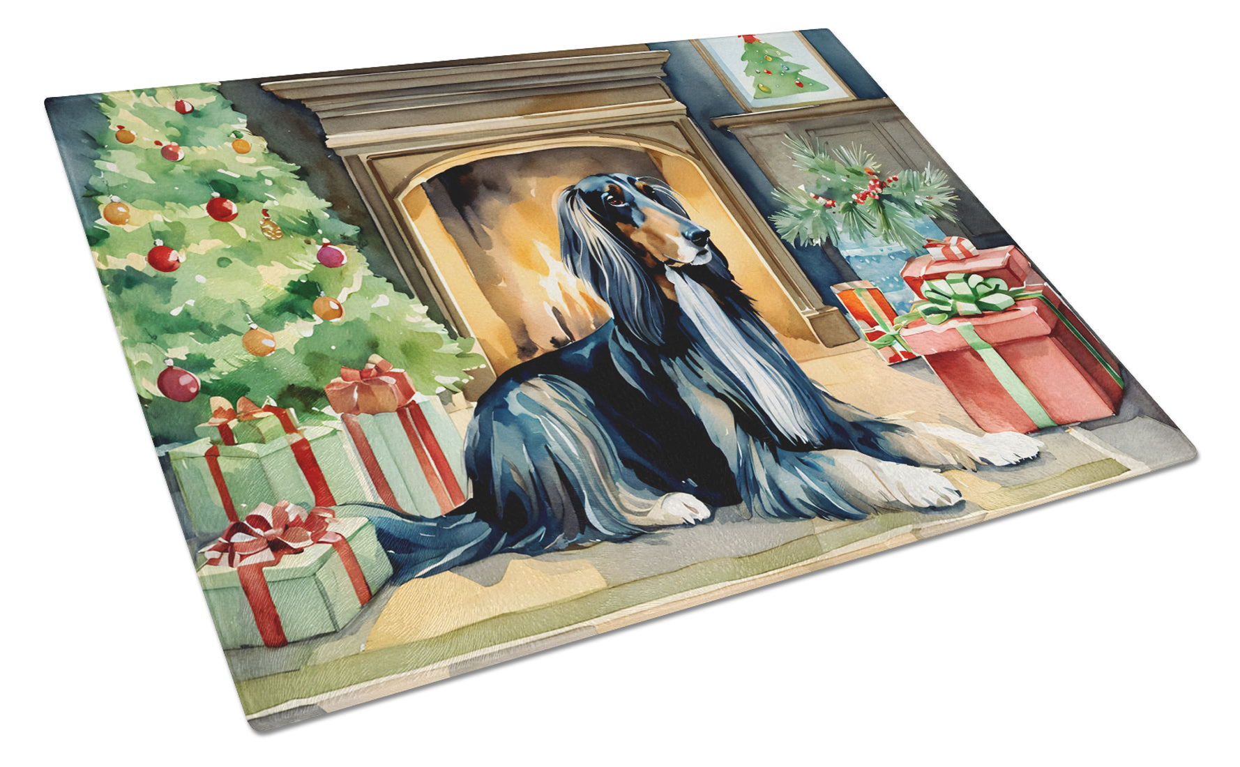 Afghan Hound Cozy Christmas Glass Cutting Board