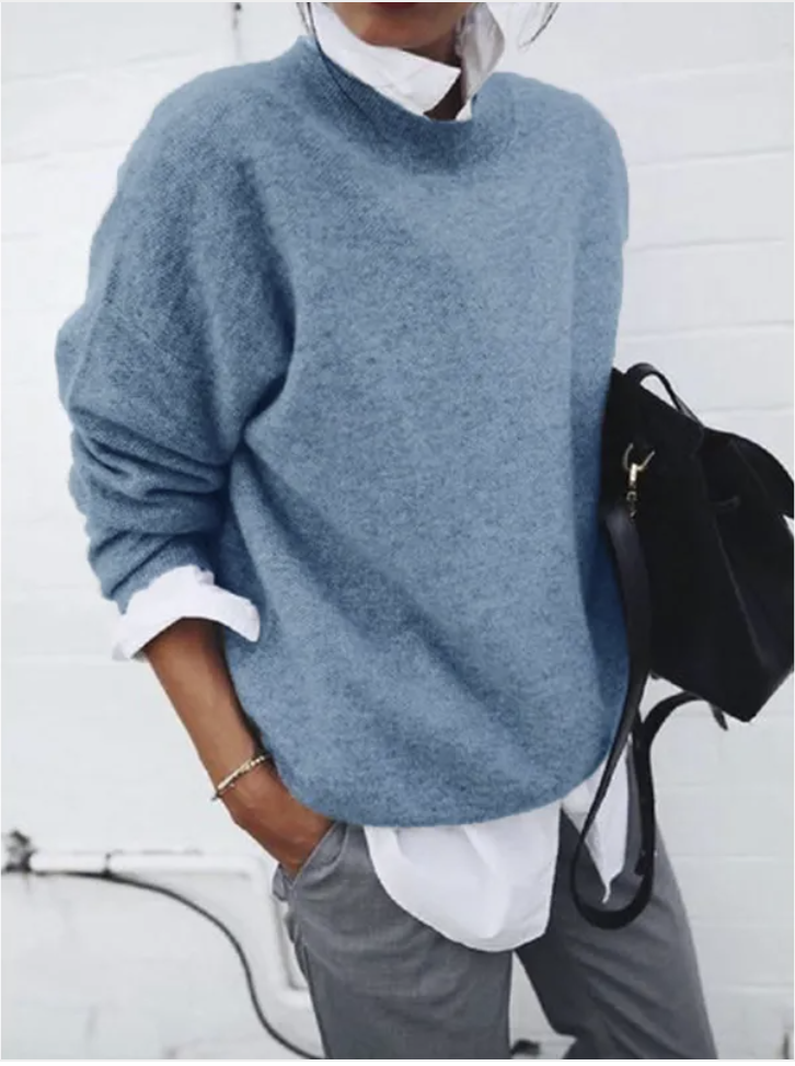 "Women's Solid Color Knit Pullover Sweater - Long Sleeve Fall/Winter Top" | Streetwear
