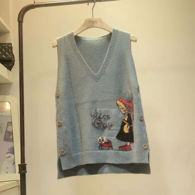 2024 Spring Autumn Cartoon Knit Vest for Women