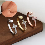 Cross Heart Adjustable Ring with Rhinestones (Fashion)