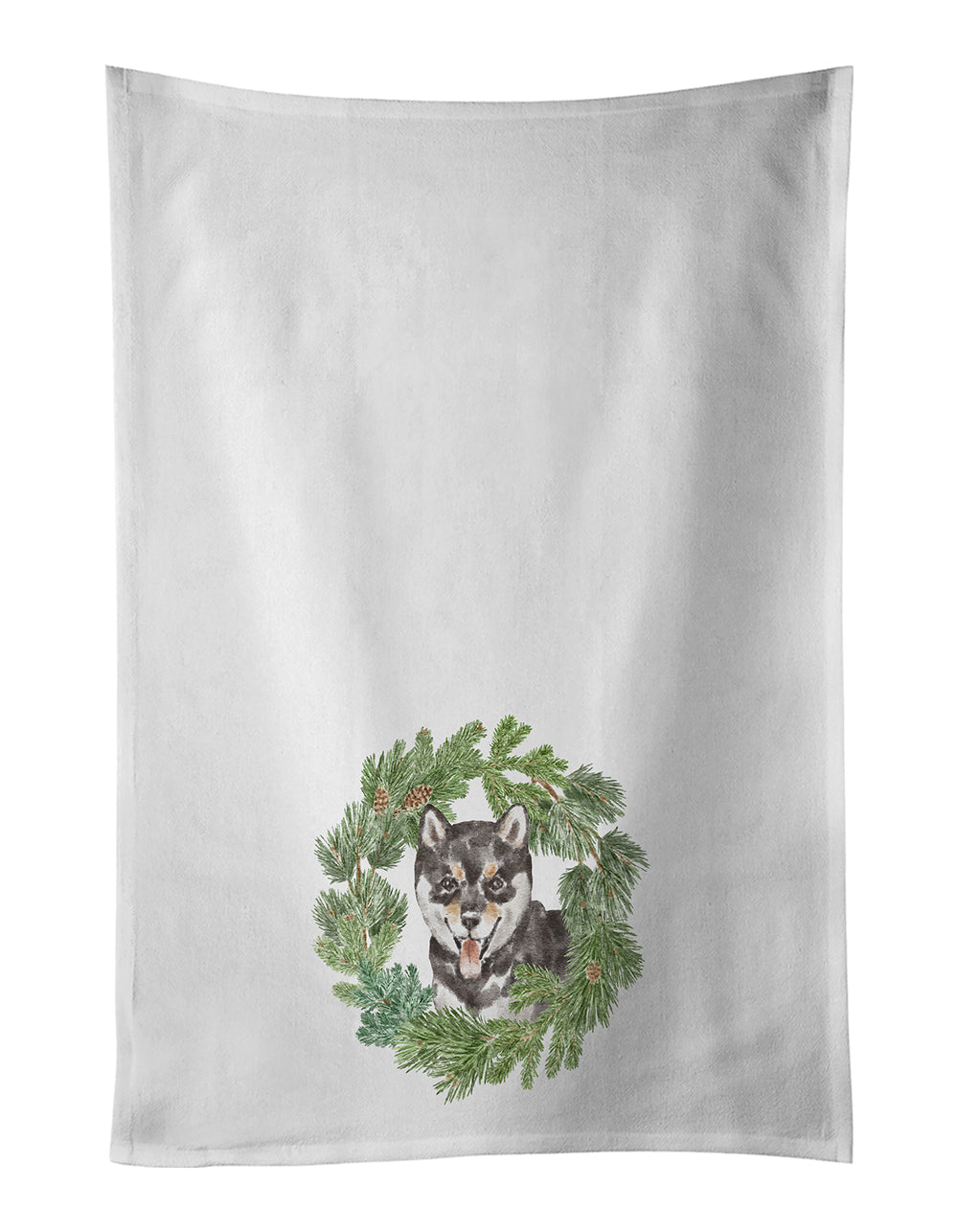 Shiba Inu Puppy Black Sesame Christmas Wreath Kitchen Towel Set of 2