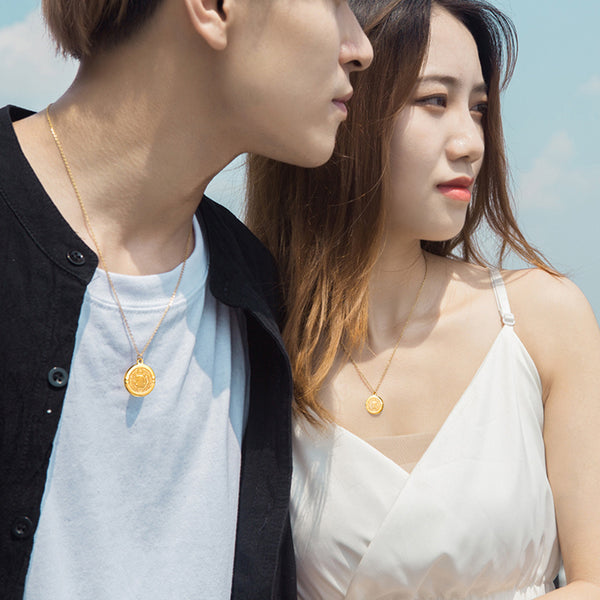 Titanium Steel Coin Pendant Couple Necklace