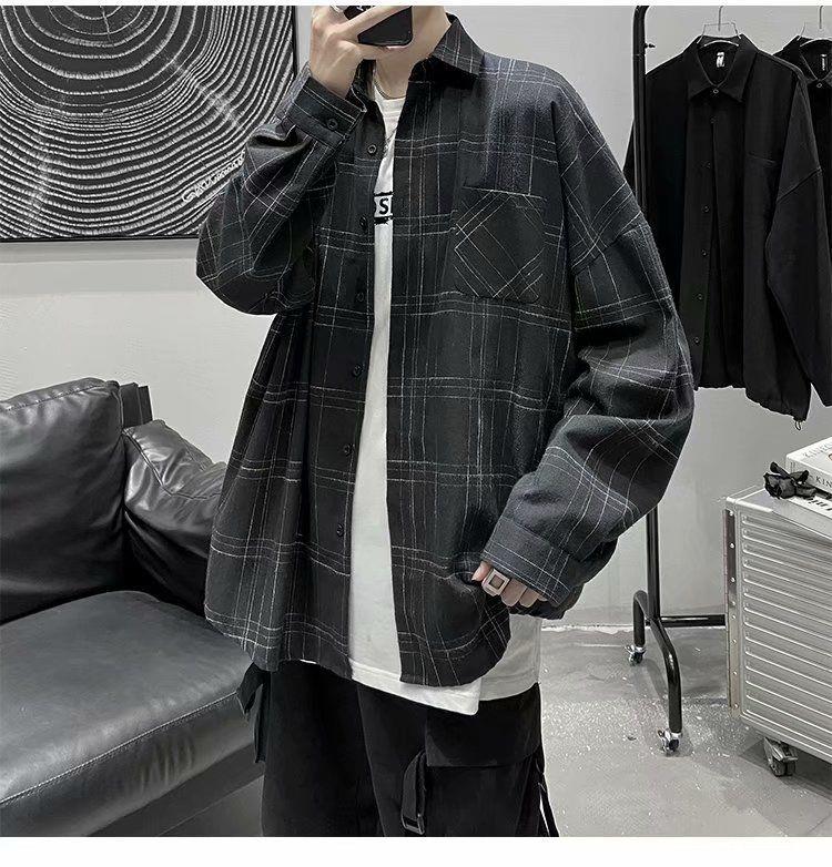Men's Loose Long-Sleeved Plaid Jacket - All-Match Style