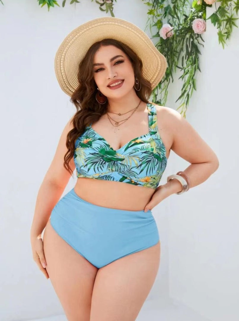 2023 Plus Size High Waist Digital Print Swimsuit