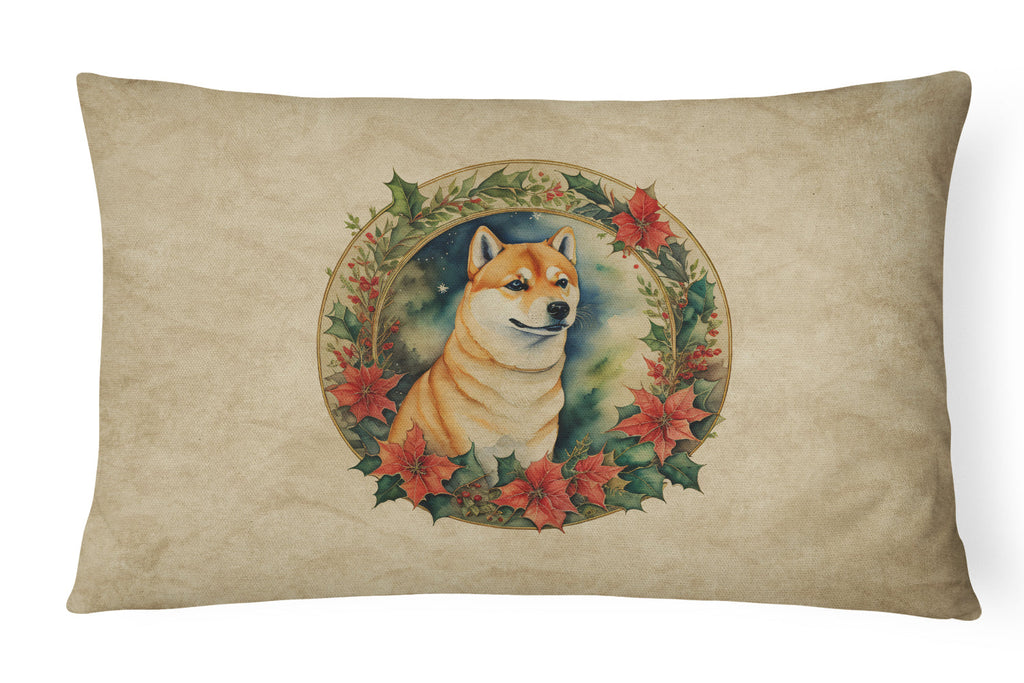 Shiba Inu Christmas Flowers Throw Pillow