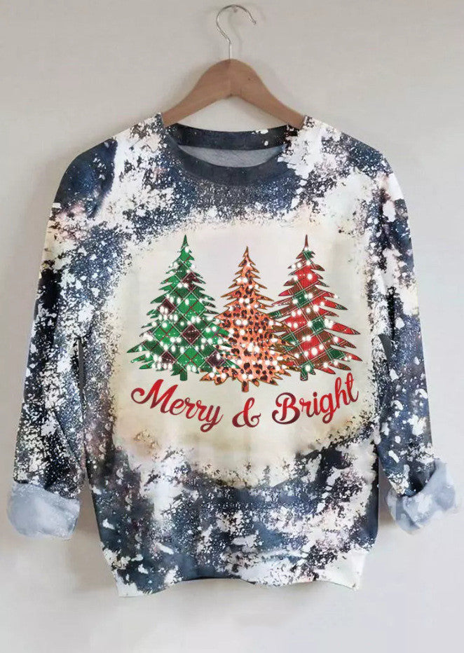 Women's Long-sleeved Top with Christmas Tree Print