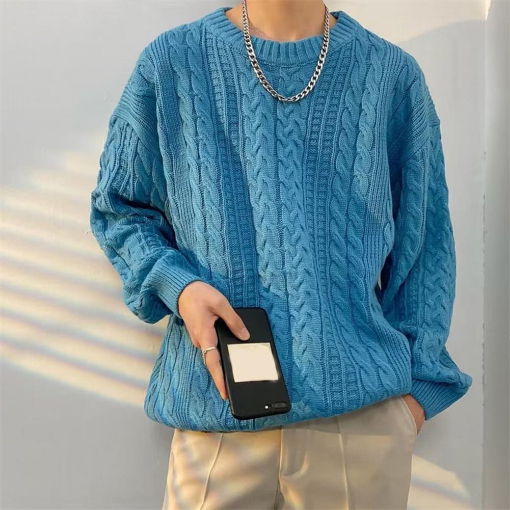 Korean Knitted Pullover Sweater for Men in Solid Color | Streetwear