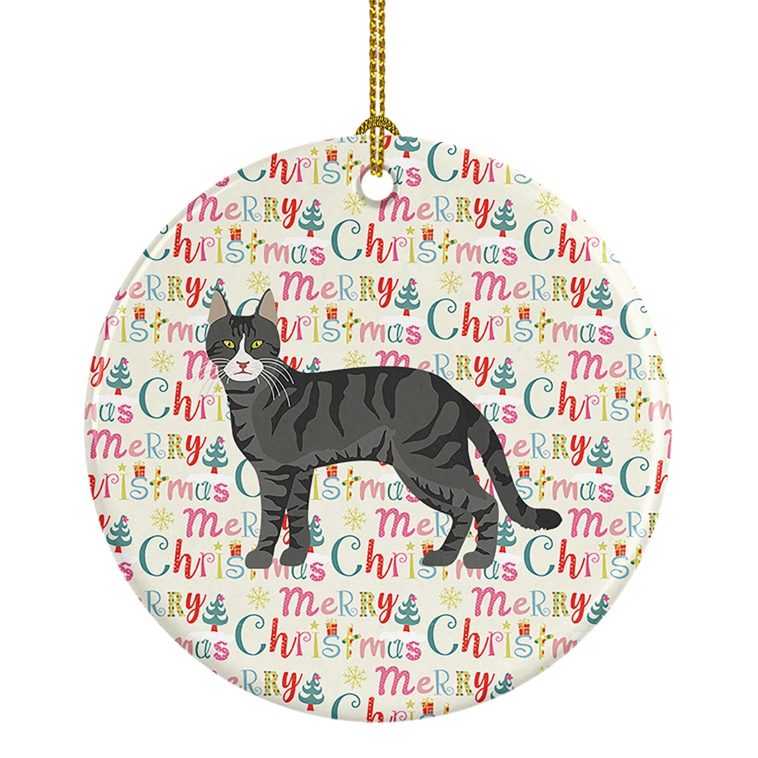 Tricolour Aegean Cat Christmas Ceramic Ornament