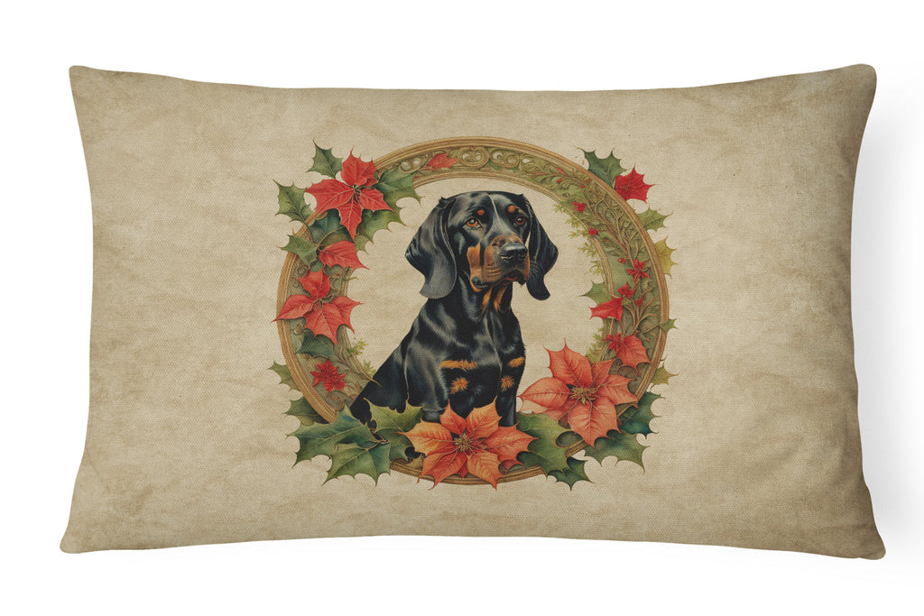 Black and Tan Coonhound Christmas Flowers Throw Pillow