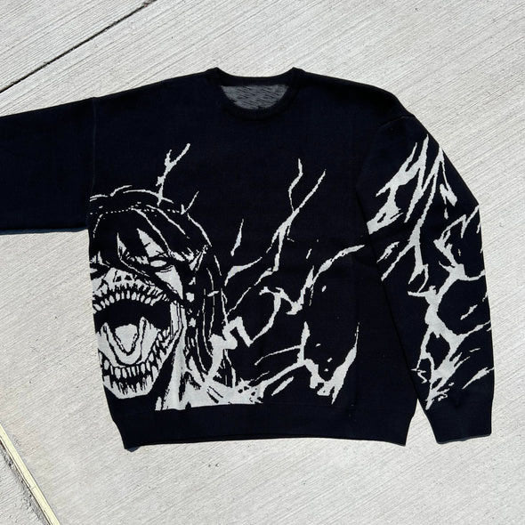 Harajuku Retro Anime Print Men's Knit Sweater