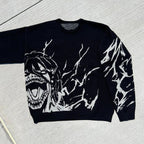 Harajuku Retro Anime Print Men's Knit Sweater