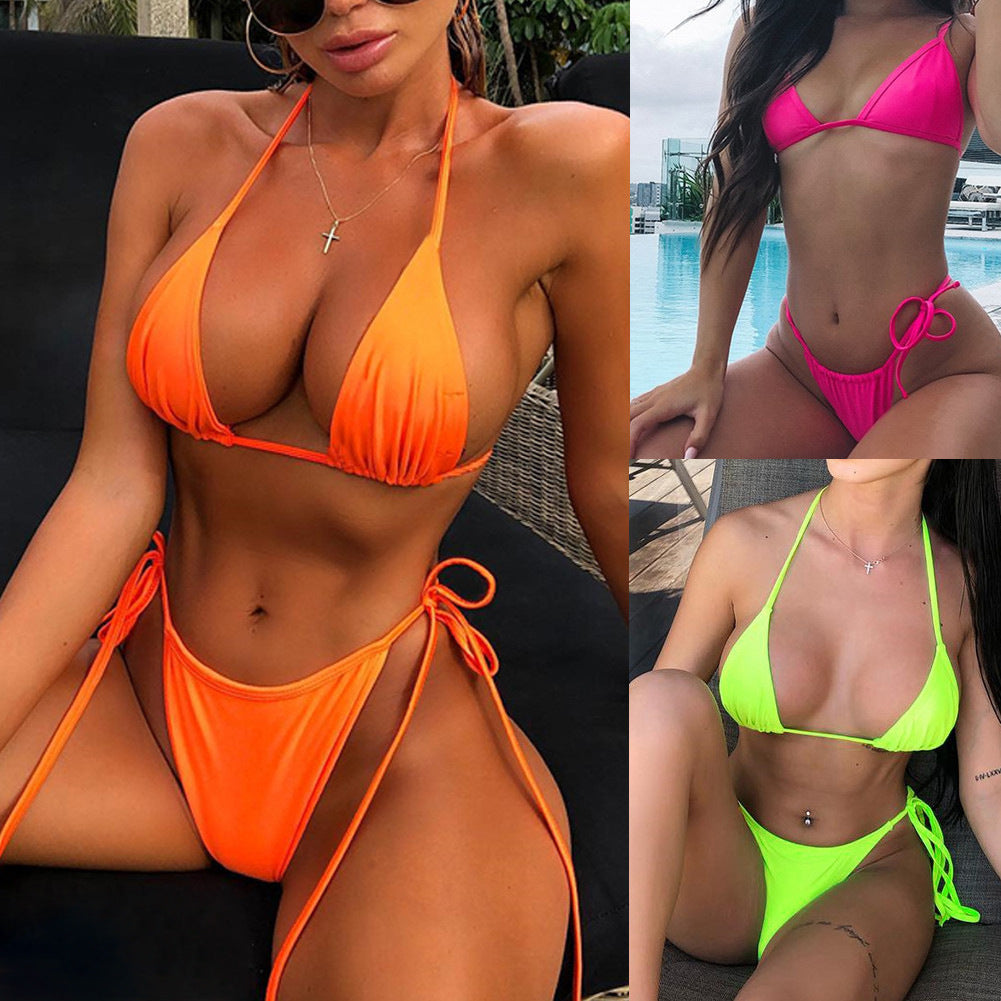 Multicolor Triangle Tie Bikini Swimsuit for Women