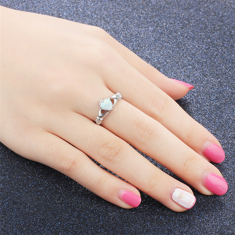 Christmas Gift Claddagh Wedding Ring with Opal