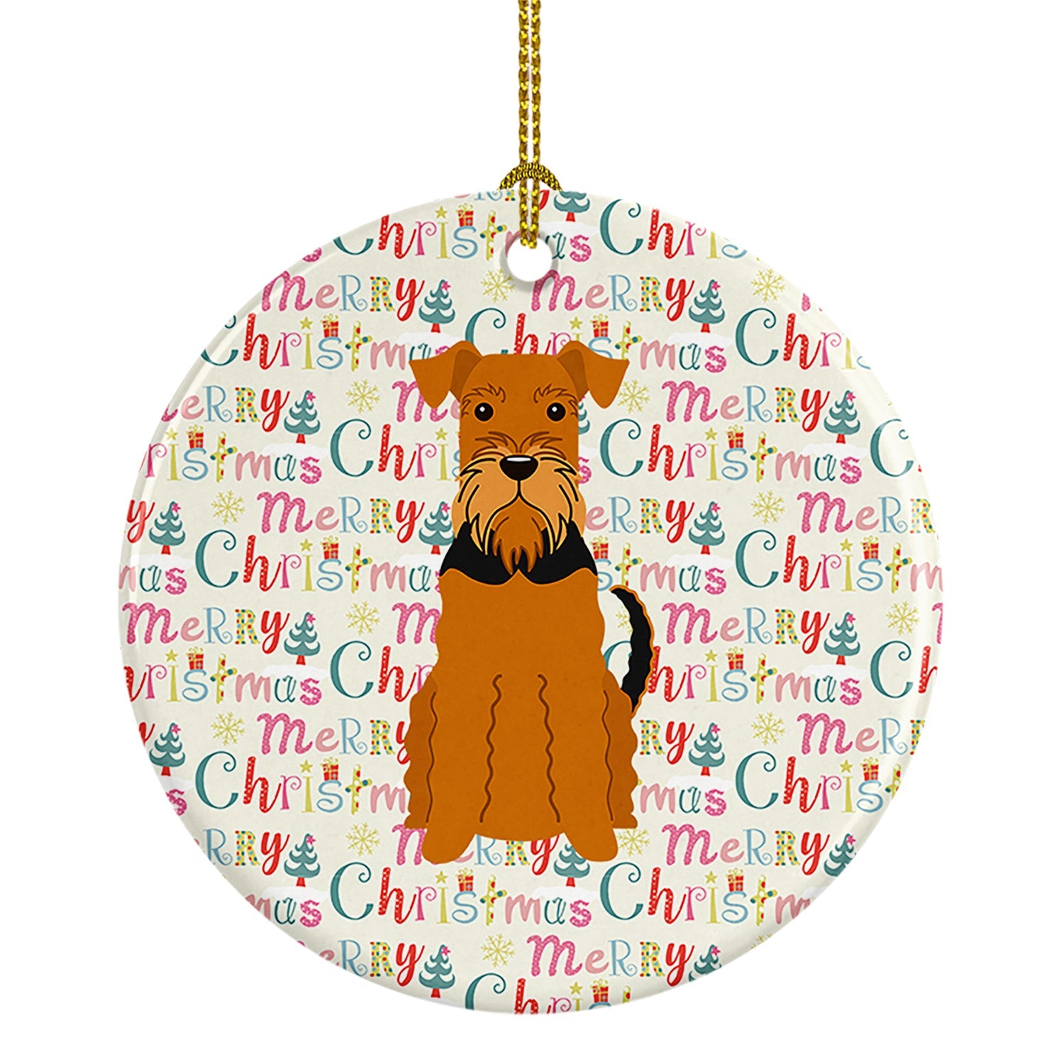 Merry Christmas Airedale Ceramic Ornament