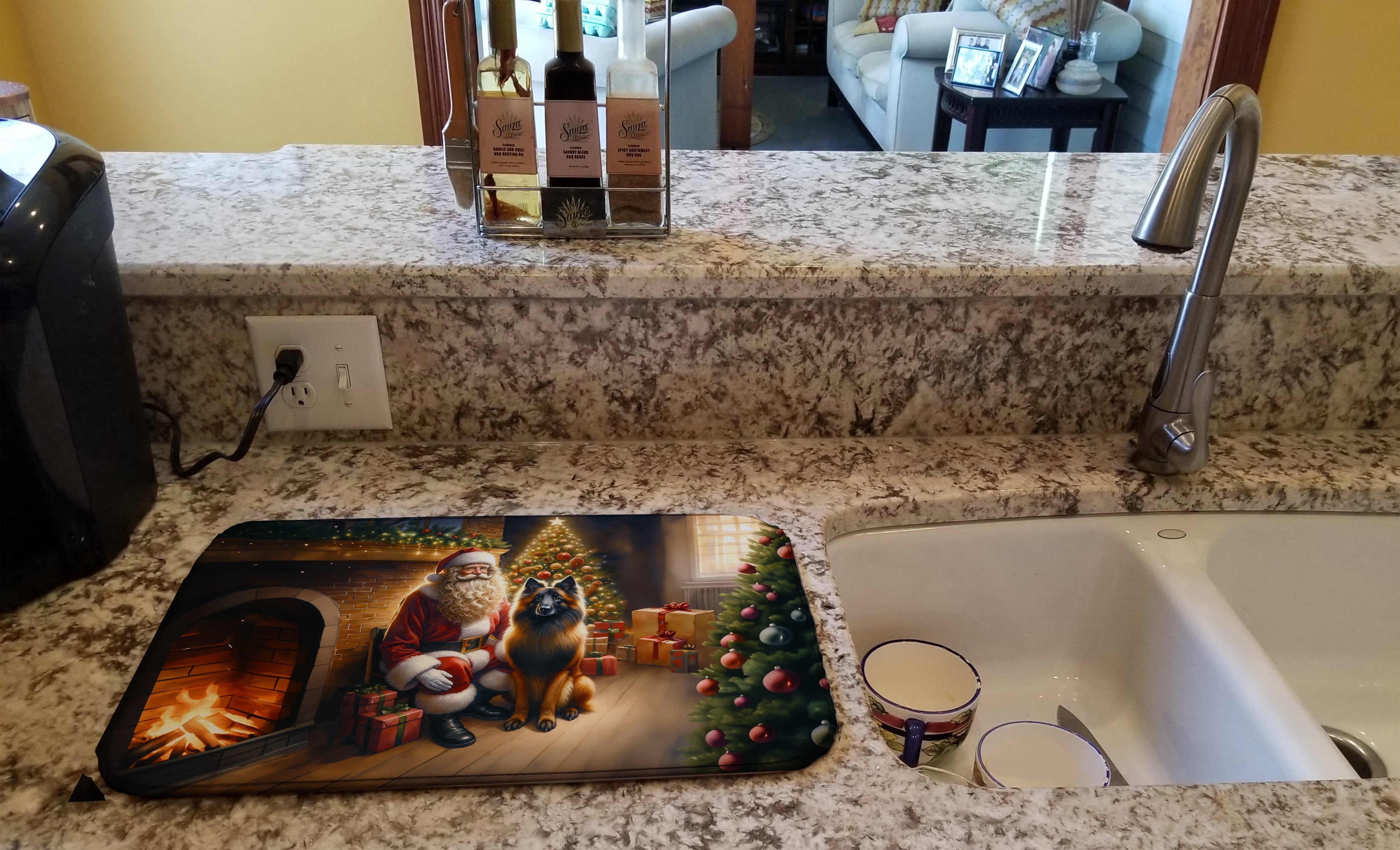 Belgian Tervuren and Santa Claus Dish Drying Mat