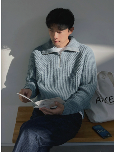 Men's Half Zip Turtleneck Sweater for Autumn & Winter