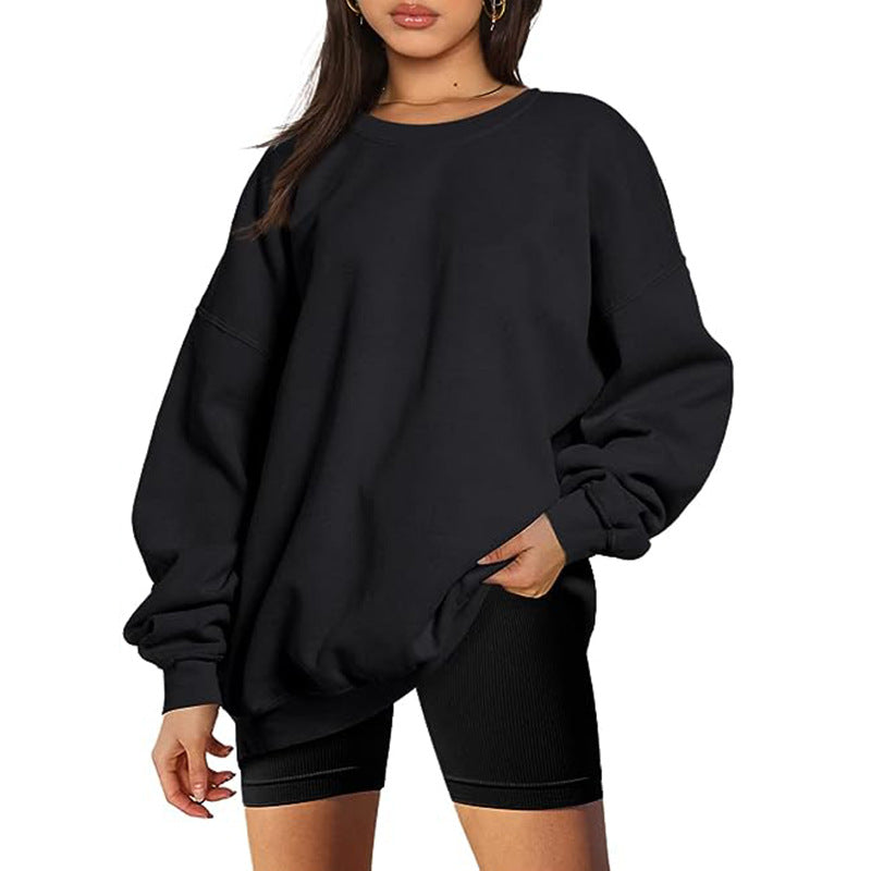 Women's Round Neck Long Sleeve Pullover Sports Hoodie | Streetwear