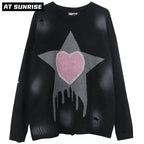 Retro Hand-Painted Heart Hip Hop Sweater for Couples