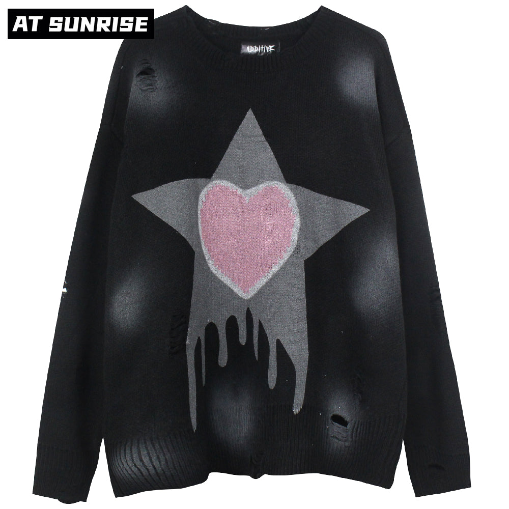 Retro Hand-Painted Heart Hip Hop Sweater for Couples