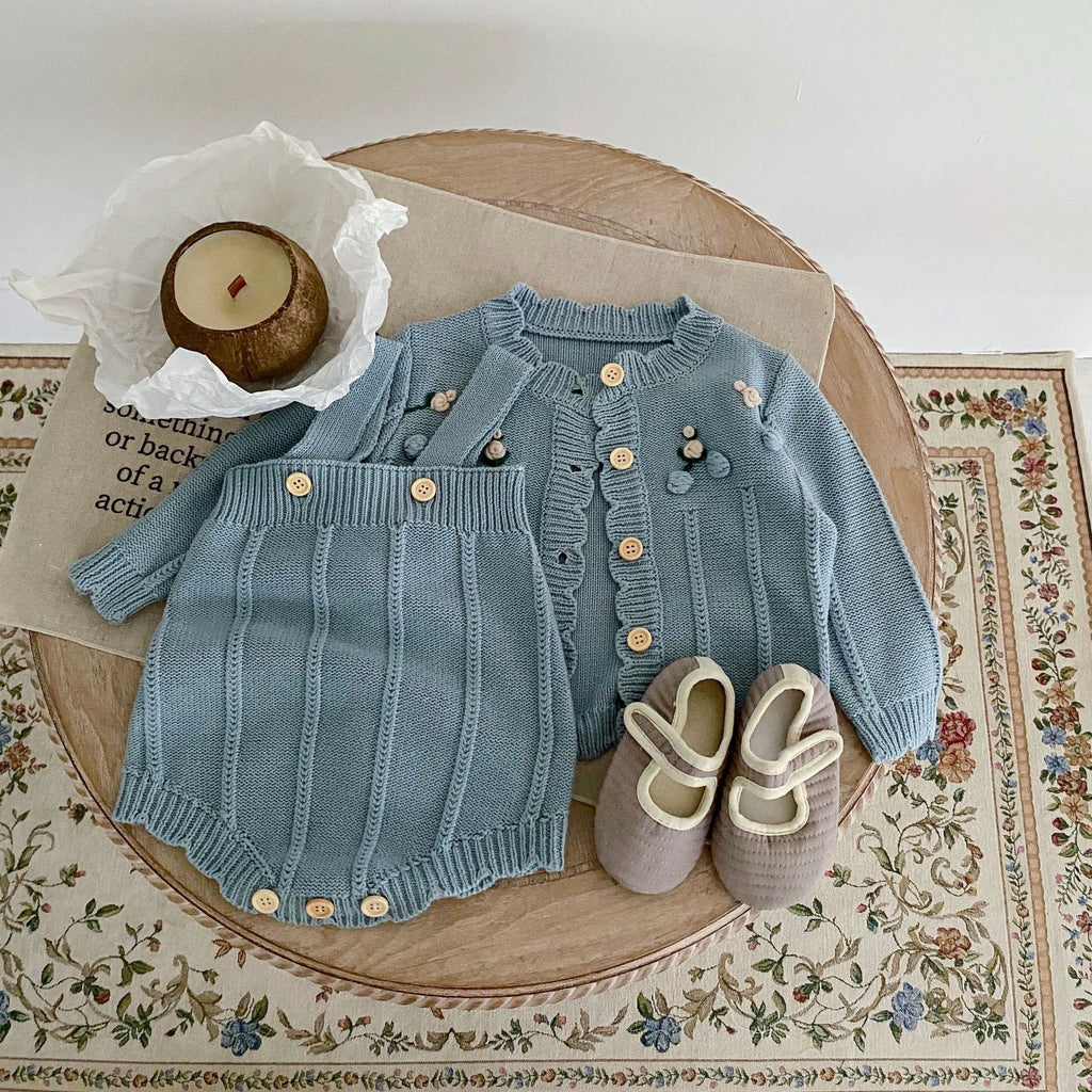 Embroidered Flower Toddler Sweater Jacket Set