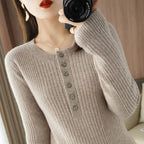 Korean O-neck Warm Sweater for Women - Slim Fit Tops
