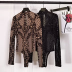 Trendy Floral Long Sleeve Bodysuit T-Shirt for Women