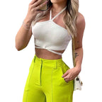 Fashionable Crop Top and High-Waisted Wide-Leg Pants