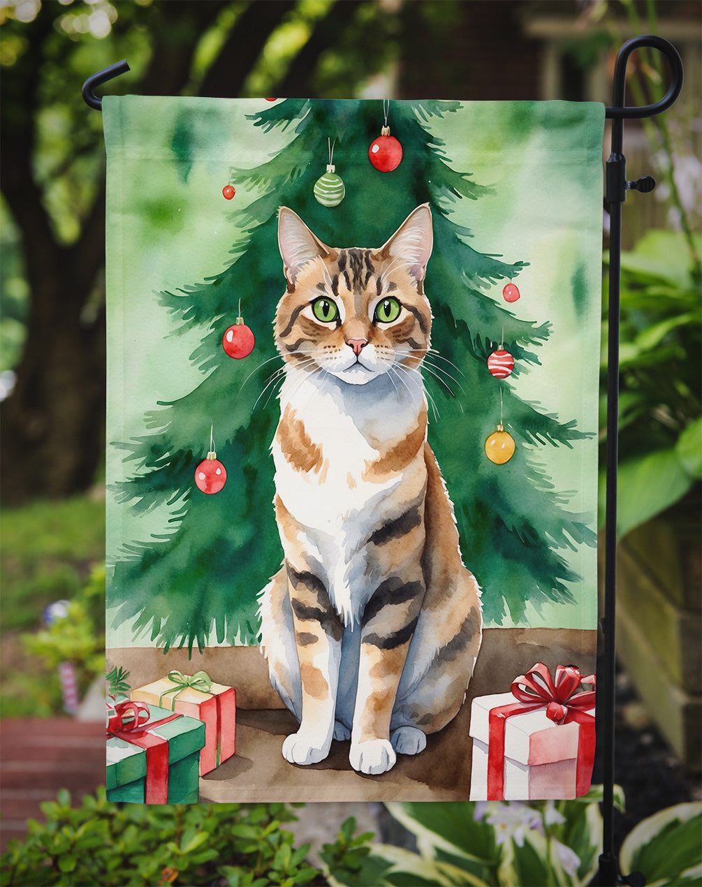Owyhee Bob Cat By the Christmas Tree Garden Flag