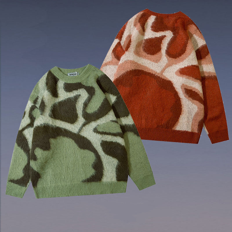 Contrast Color Couple Knitted Loose Sweater