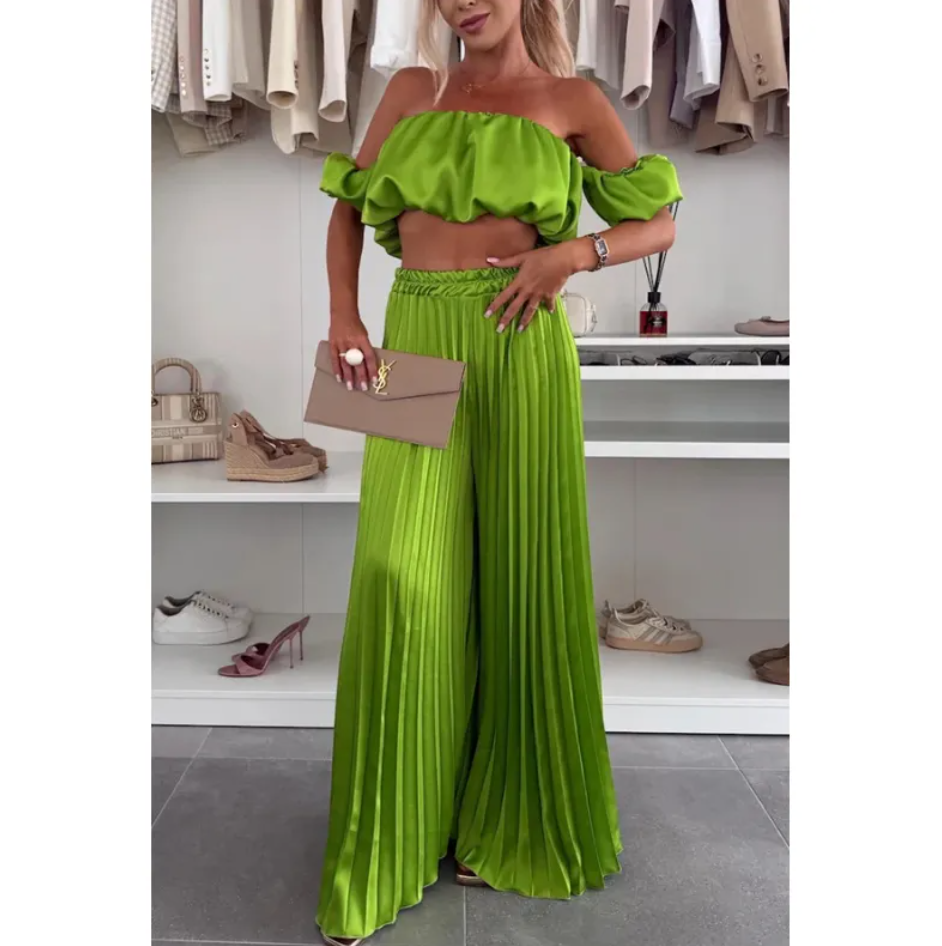 Women’s Satin Tube Top and Wide Leg Pants Set