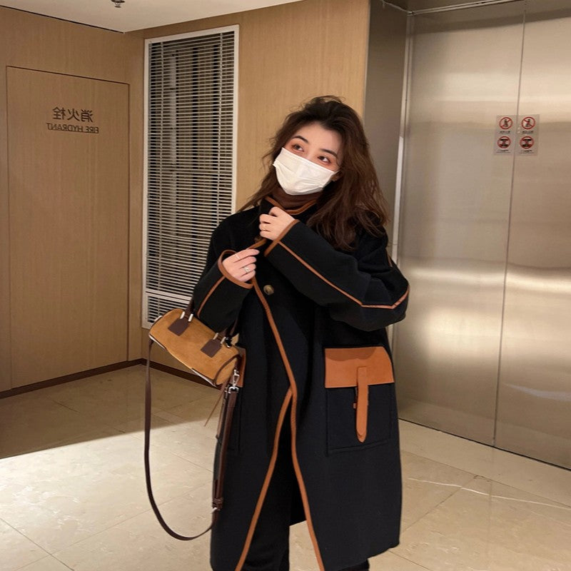 Mid-Length Woolen Windbreaker Coat for Women