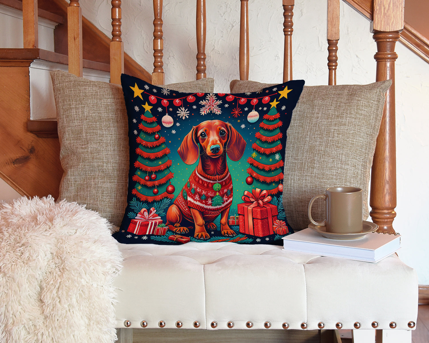 Dachshund Christmas Throw Pillow
