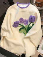 Jielur Women’s Soft Knitted Tulip Flower Sweater