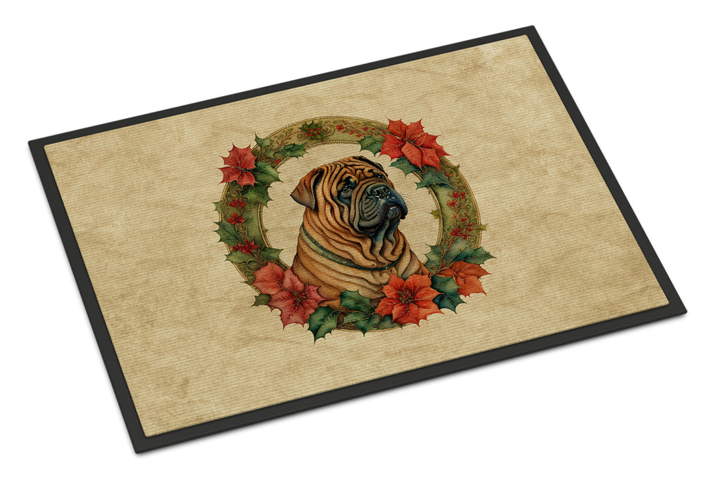 Shar Pei Christmas Flowers Doormat