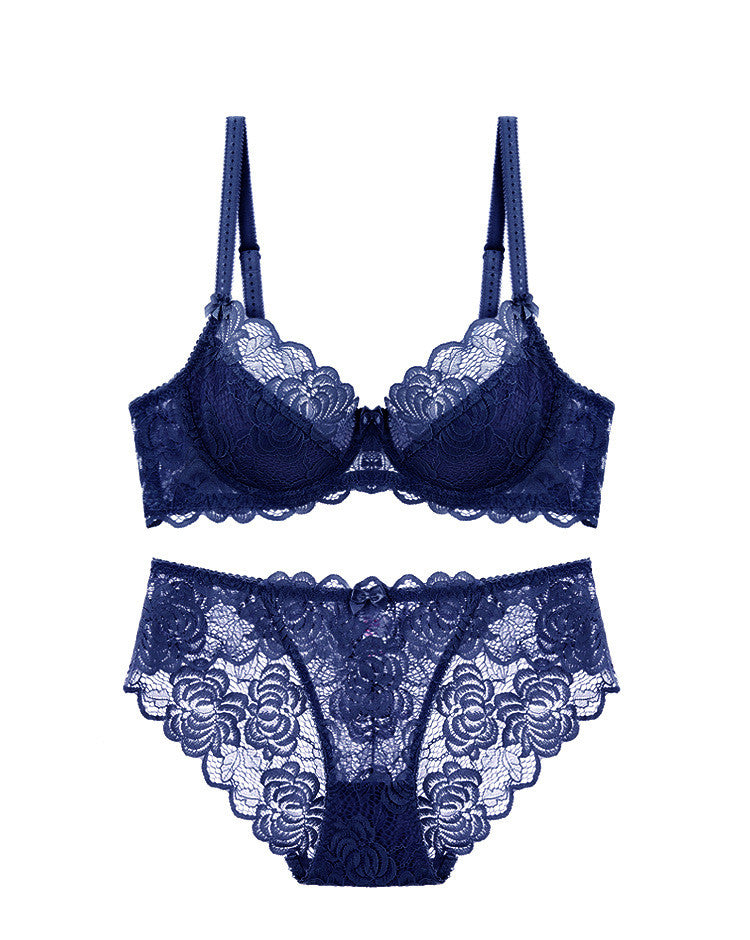 Lace Bra Set with Underwire and Thin Mesh Fabric