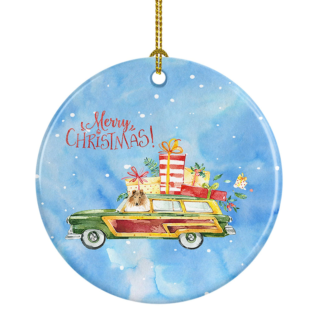 Merry Christmas Collie Ceramic Ornament