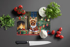 Yorkshire Terrier Cozy Christmas Glass Cutting Board