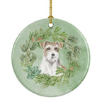 Jack Russell Terrier Chestnut and White Wirehaired Christmas Wreath Ceramic Ornament