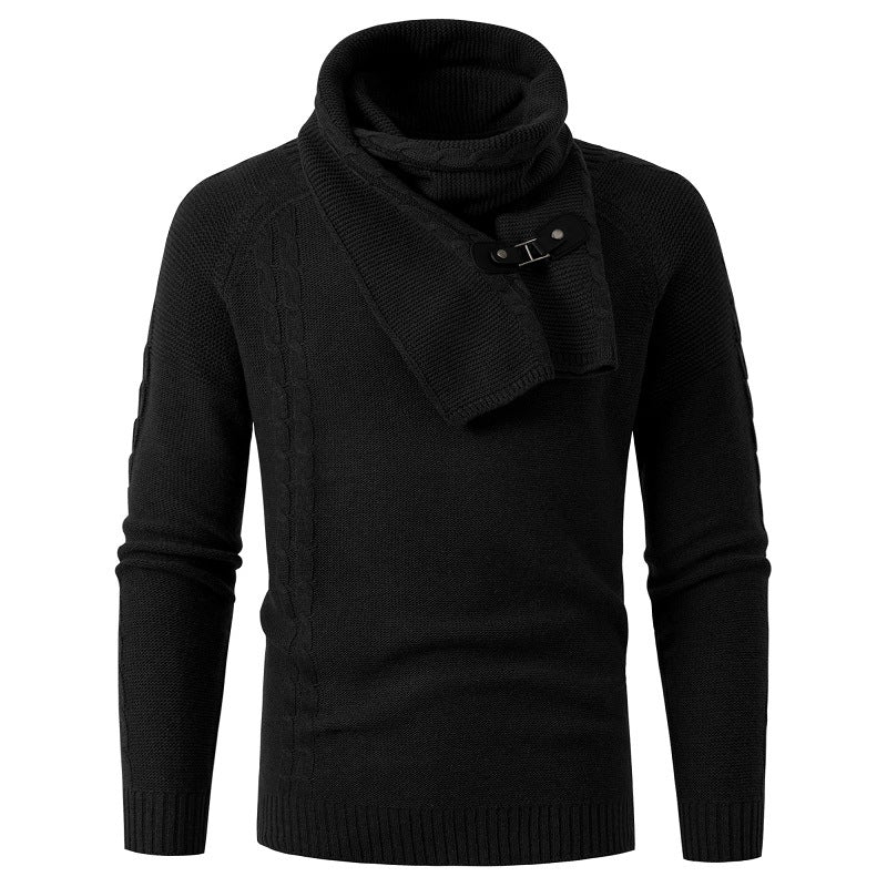 Men's Detachable Scarf Slim Round Neck Knitted Sweater