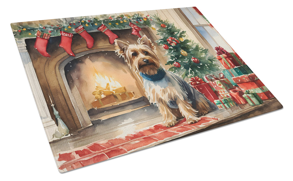 Silky Terrier Cozy Christmas Glass Cutting Board